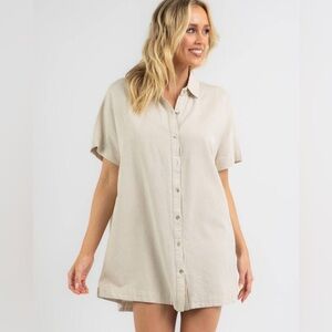 NWT Coastal Comfort Linen Blend Beige Button Down Tshirt Dress XXL